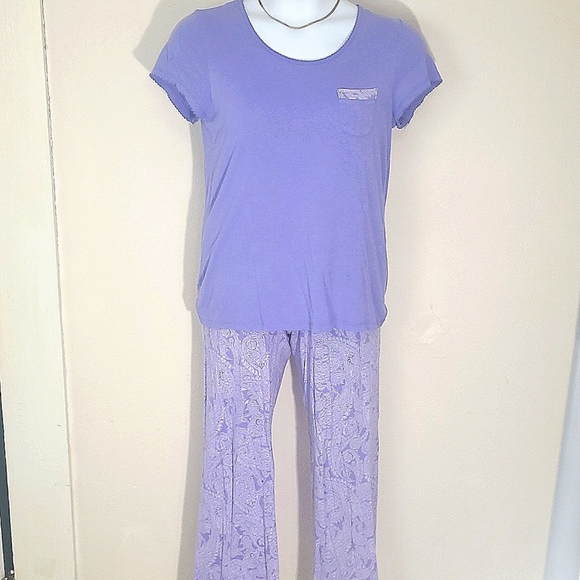 Oscar de la renta matching set pajamas 2 Piece purple white paisley print EUC - Picture 1 of 8